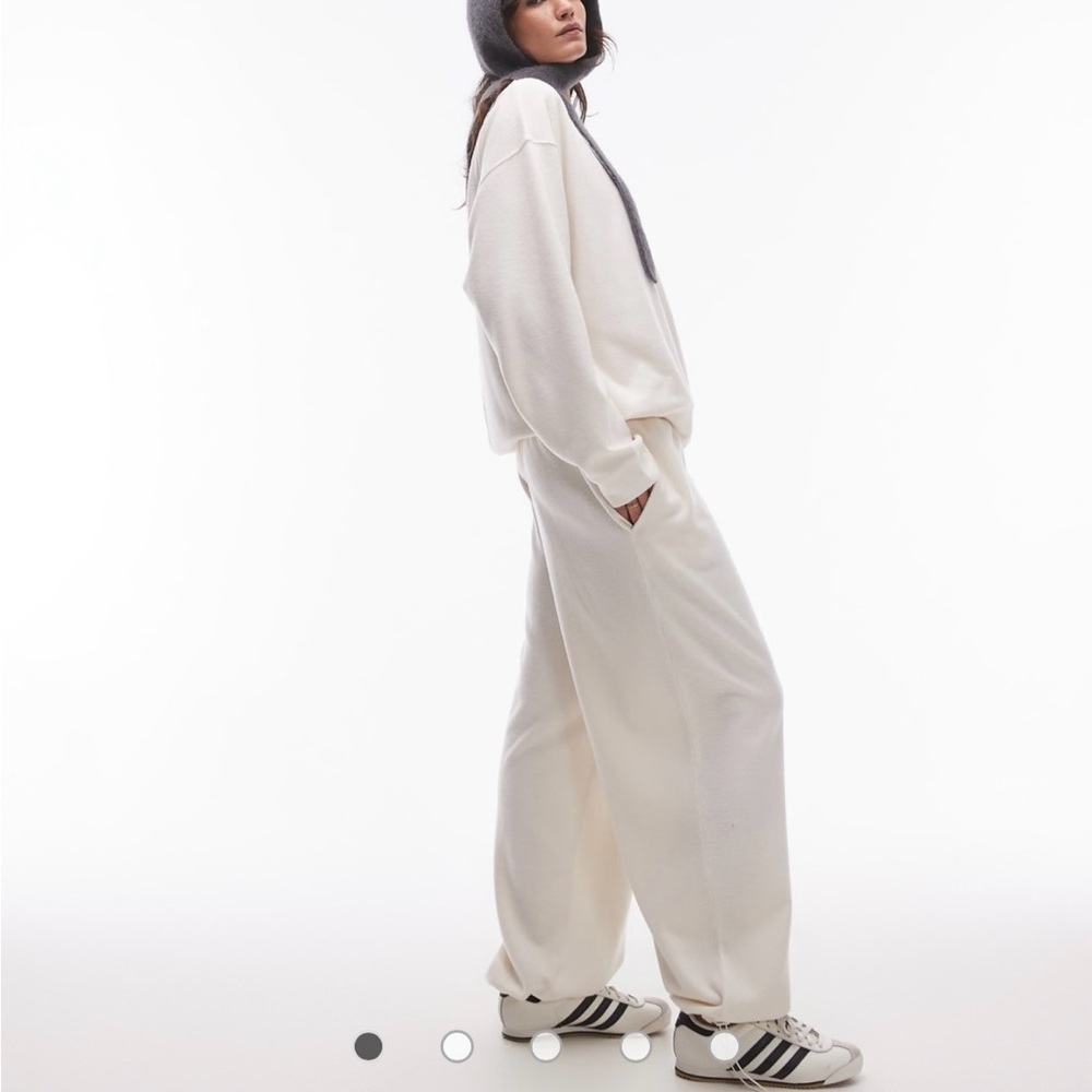 ASOS Topshop brushed cuffed sweatpants in cream
